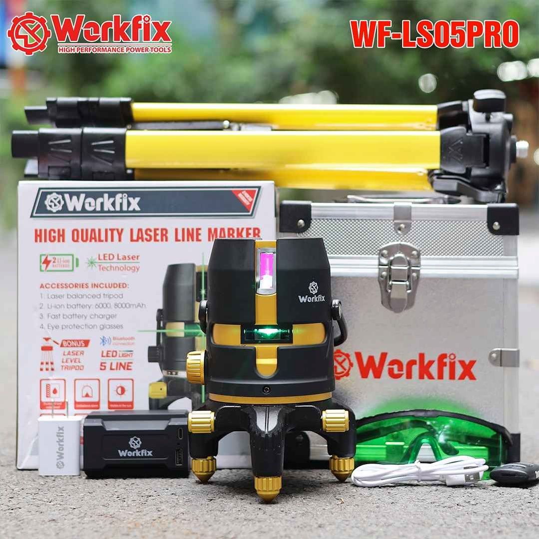 Máy cân bằng Laser Workfix WF-LS05PRO, 5 tia xanh, kết nối Bluetooth, tầm laser xa 30m