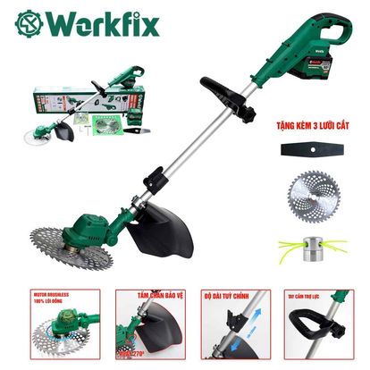 Máy cắt cỏ pin WORKFIX WF-GT1323BL, Tặng 3 lưỡi cắt, dài 130cm, lưỡi 250mm