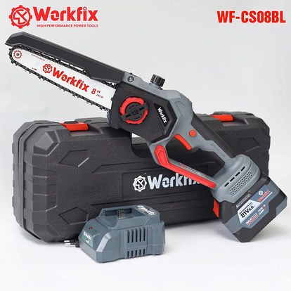 Máy cưa xích pin 8inch WORKFIX WF-CS08BL, Tra Nhớt Tự Động