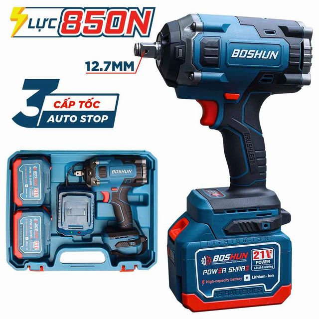 Máy Siết Bulong Boshun BS-IW850N 850W Không Chổi Than - Đầu 1/2 Inch Mở Ốc 36mm