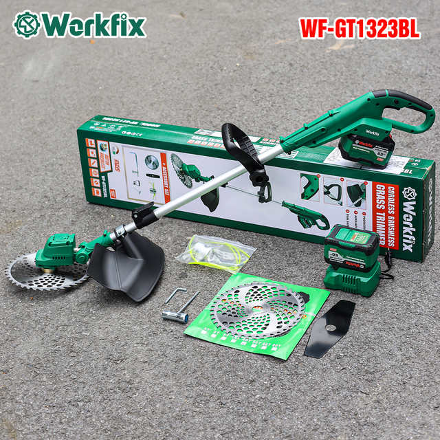 Máy cắt cỏ pin WORKFIX WF-GT1323BL, Tặng 3 lưỡi cắt, động cơ 100% lõi đồng, dài 130cm, lưỡi 250mm